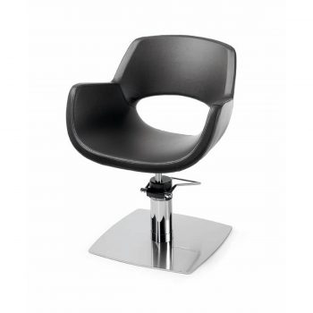 fauteuil de coiffure monobloc noir avec pied carré plat métal brillant pompe hydraulique