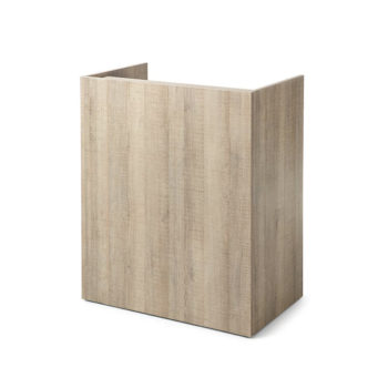 Meuble de caisse pour salon de coiffure, bois stratifé effet naturel et bois clair, avec étagères et tiroir