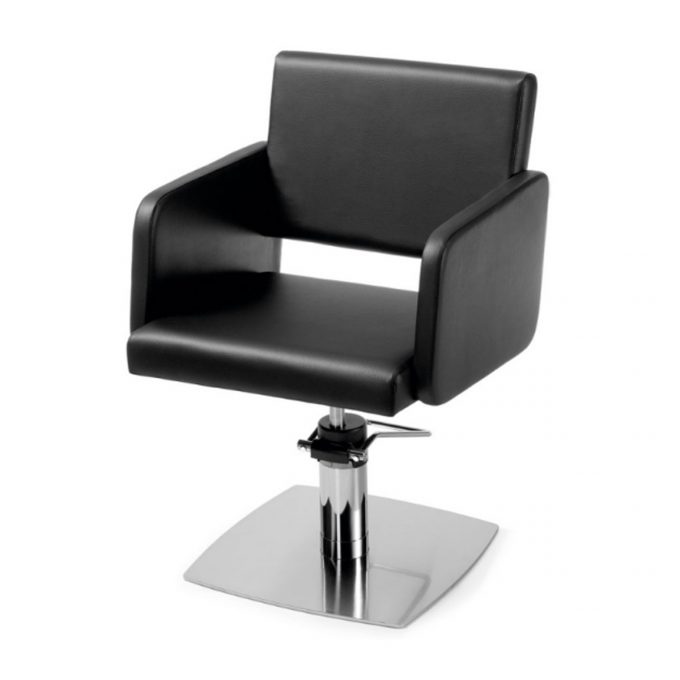 fauteuil de coiffure noir moderne forme carré avec pied carré métal chromé