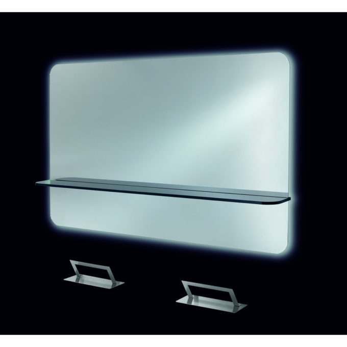 Grand miroir rectangle deux places avec tablette noir, éclairage LED et reposes pieds