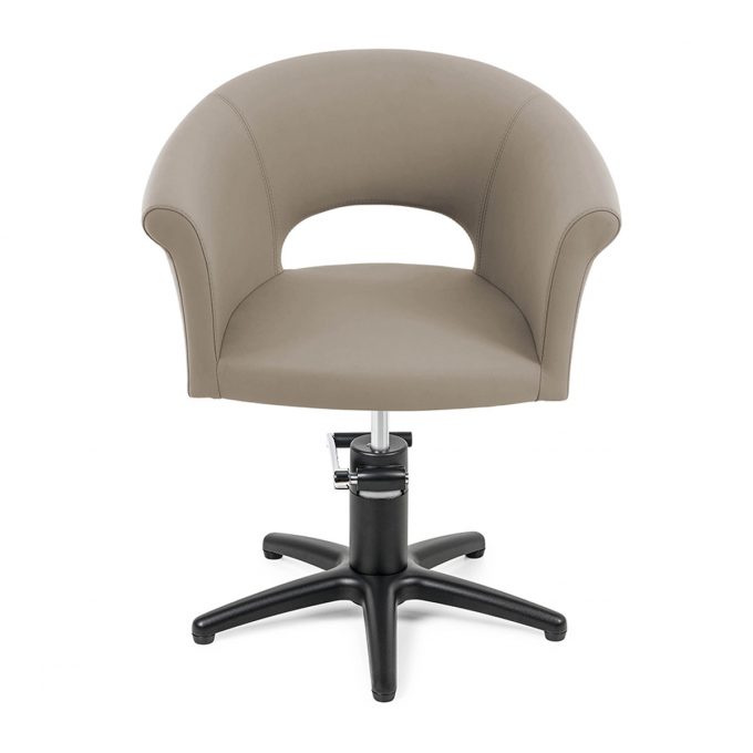 fauteuil de coiffeur formes rondes avec pied étoile noir et pompe hydraulique