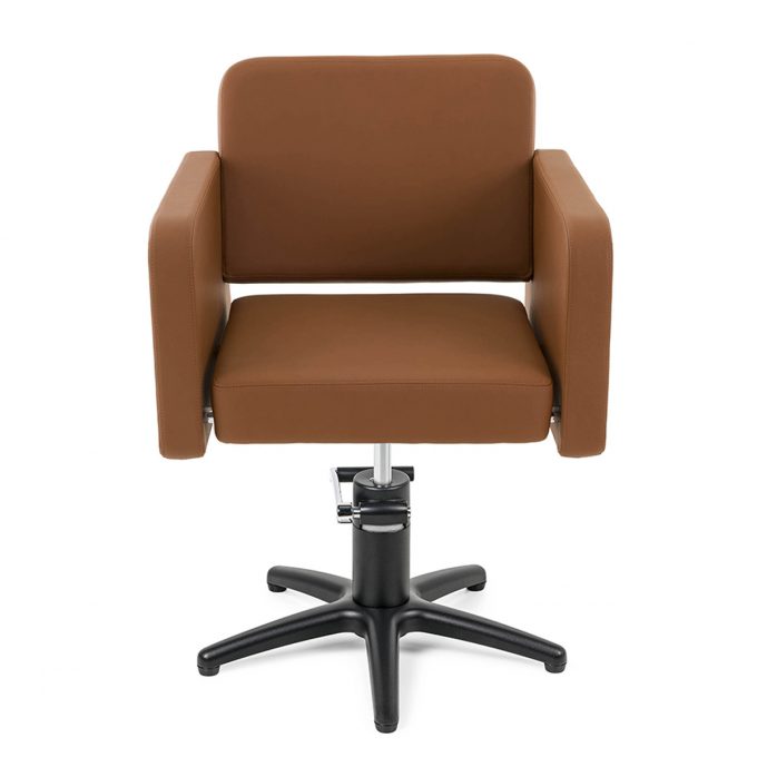 fauteuil de coiffure couleur cognac avec base étoile noire et pompe hydraulique