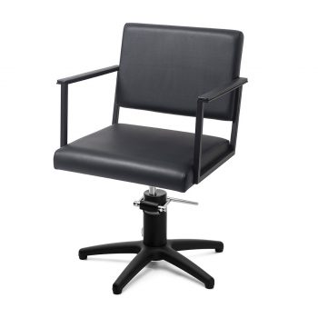 Siège de coiffure avec structure en métal noir et revêtement skaï base noir