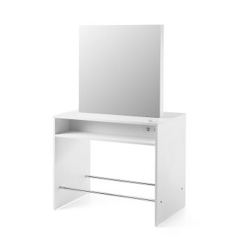 Poste de coiffage deux places en ilot avec grands miroirs , portes séchoirs et reposes pieds intégrés