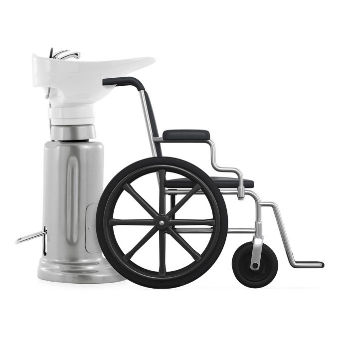 bac de lavage pour PMR gris silver, adaptable fauteuil roulant