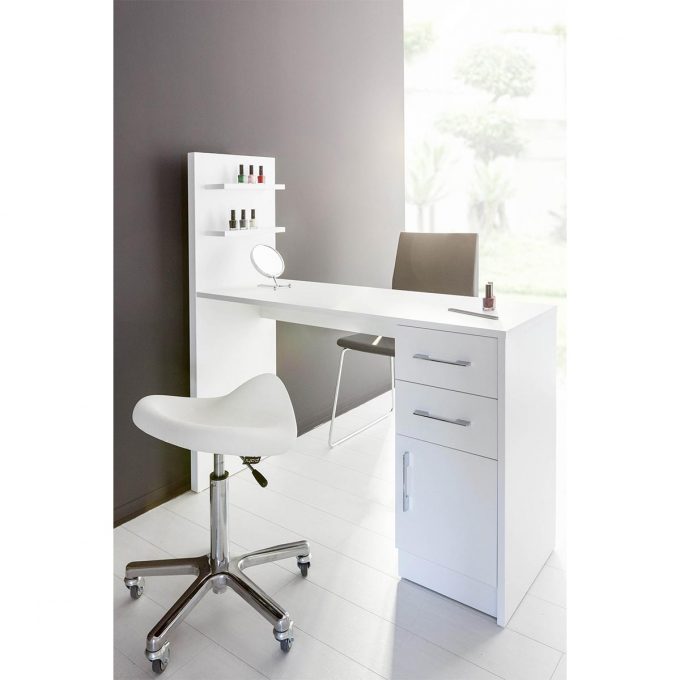 Table de manucure et esthétique avec étagère pour les vernis et tiroirs
