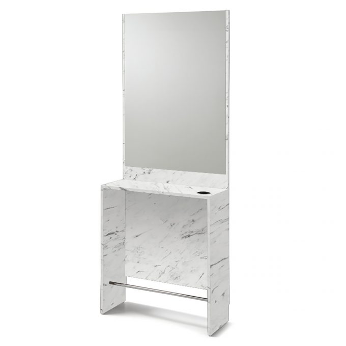 meuble de coiffure avec grand miroir stratifié couleur effet marbre