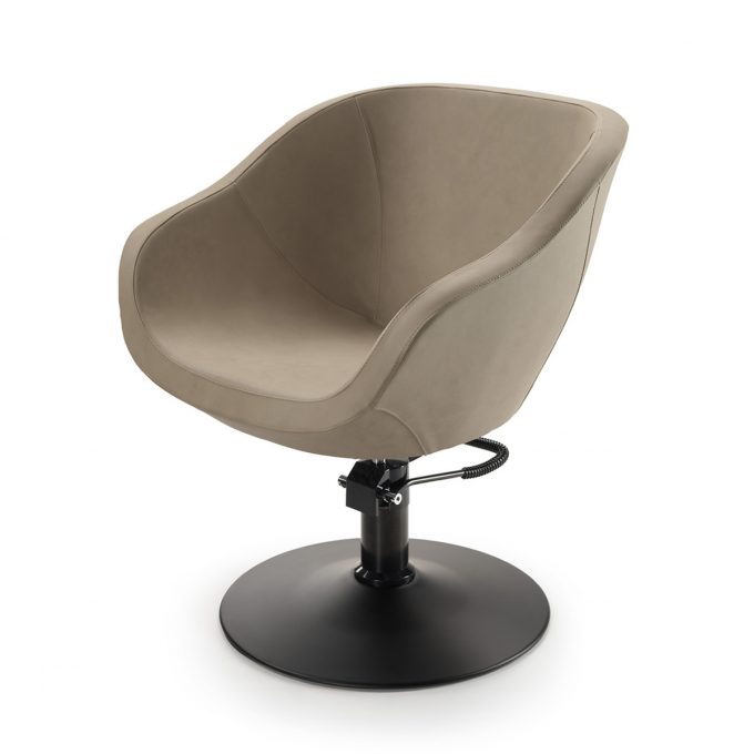 fauteuil de coiffure enveloppant en monobloc idéal pour enlever les cheveux avec base rond noire mate + pompe hydraulique