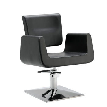 chaise de coiffure large avec grand accoudoirs et dossier haut, pied carré brillant facile à nettoyer