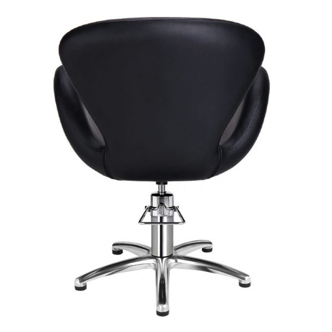 fauteuil de coiffure très confortable avec assise enveloppante, facile à nettoyer grâce à sa forme monobloc, pied avec pompe hydraulique