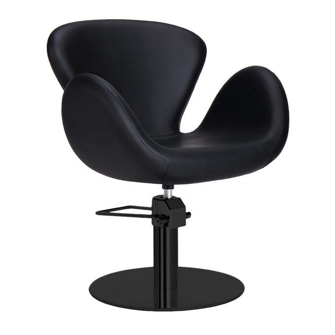fauteuil de coiffure très confortable avec assise enveloppante, facile à nettoyer grâce à sa forme monobloc, pied avec pompe hydraulique