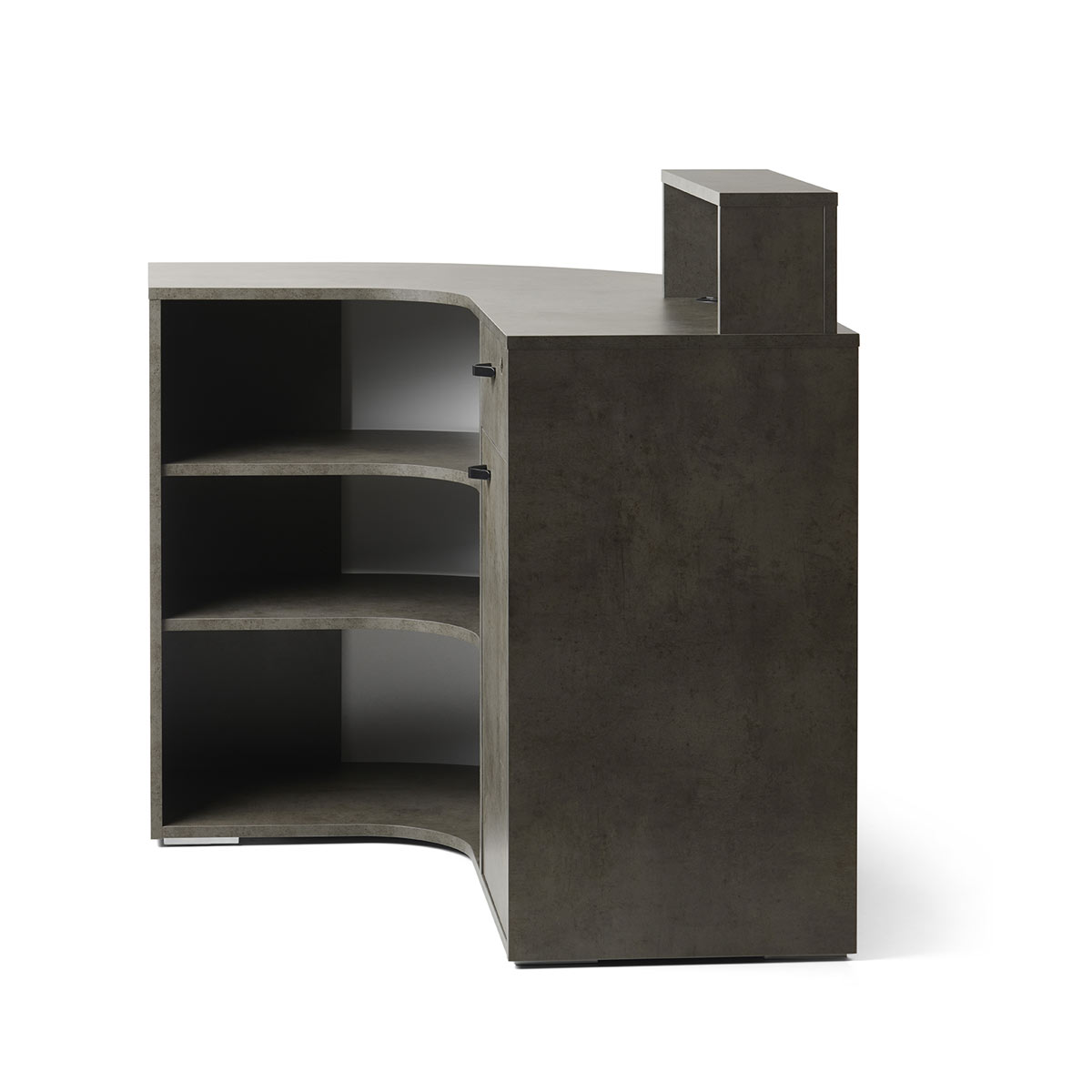 Meuble caisse arrondis en stratifié effet bois avec rangements