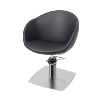 Chaise de coiffage pied carré plat métal avec dossier rond en similicuir noir