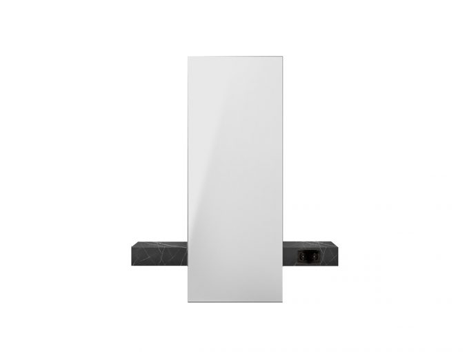 Poste de coiffage avec grand miroir rectangle et finition effet marbre mate