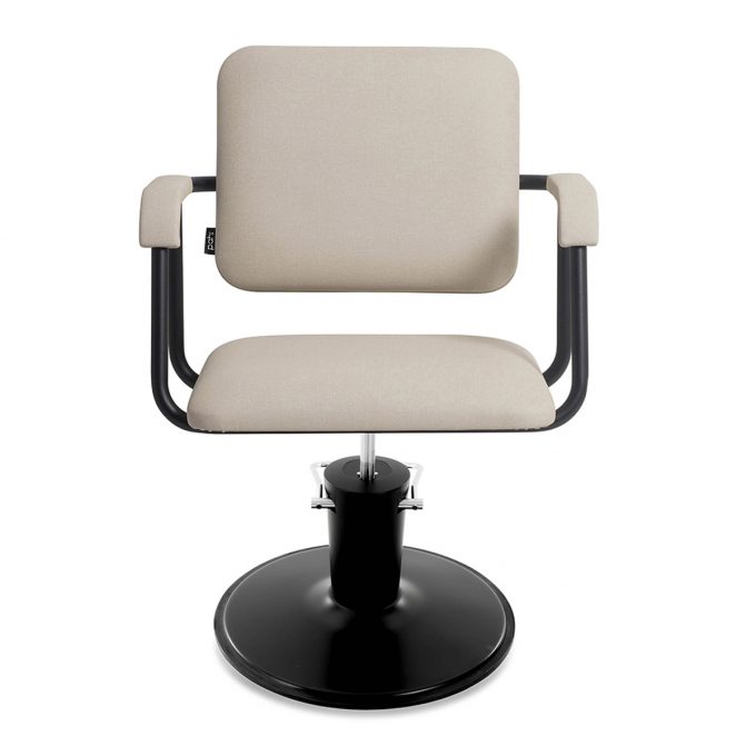 Chaise de coiffure en métal noir et beige, pied avec pompe hydraulique, finitions aux choix