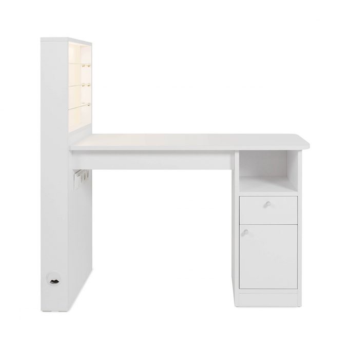 Table de manucure avec étagères en verre éclairages LED pour vernis, tiroir, placard