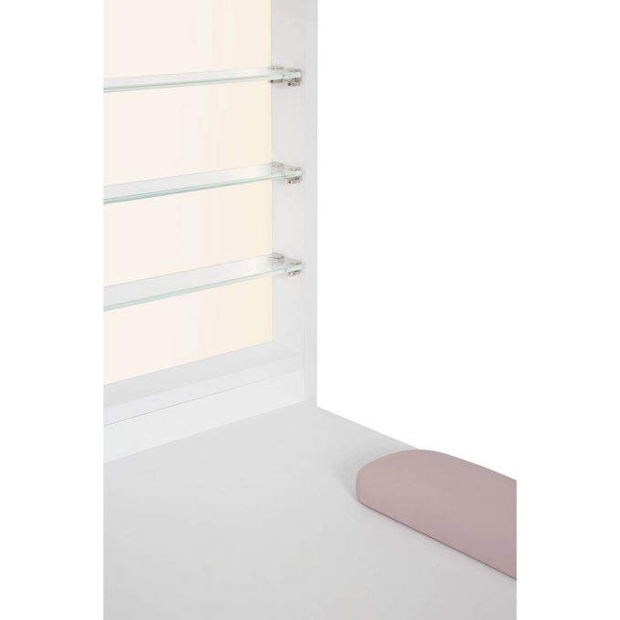Table de manucure avec étagères en verre éclairages LED pour vernis, tiroir, placard