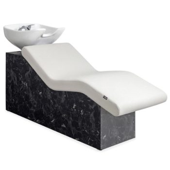 Bac à shampoing allongé, structure effet marbre noir avec vasque en céramique blanche ou noir