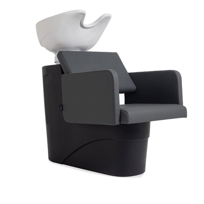 Bac de lavage économique structure et évier noir ou blanc, fauteuil avec assise confortable gris en similicuir
