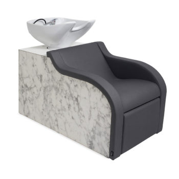 Bac de lavage en effet marbre avec vasque blanche, assise mousse épaisse et pvc noir