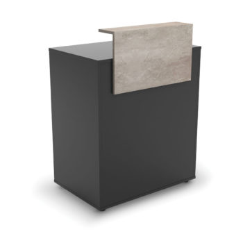 Petit meuble caisse noir avec comptoir en effet marbre gris, tiroir et rangement