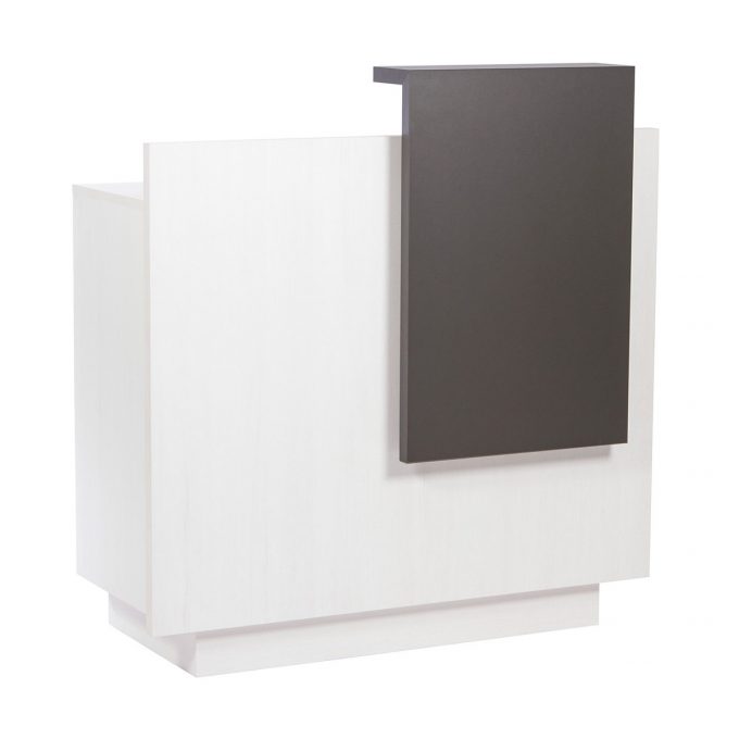 meuble réception caisse avec finition frontal et tablette gris graphite