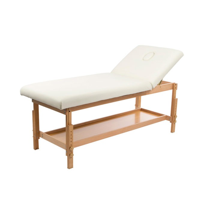 Lit de massage en bois vernis avec étagère et matelas épais confortable