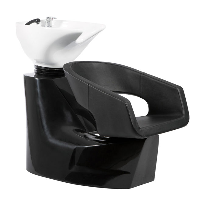 bac de lavage structure noir brillant avec fauteuil enveloppant skai noir