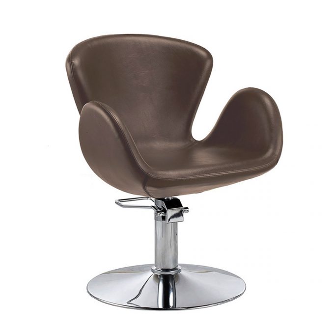 fauteuil de coiffure Cora marron chocolat avec pied rond plat en métal