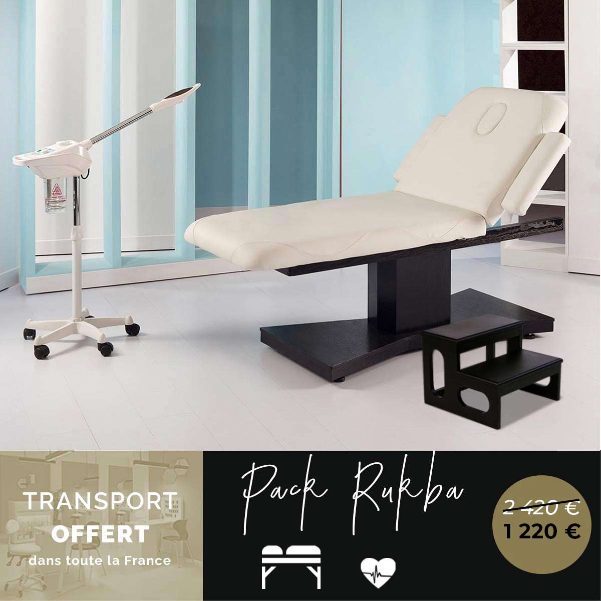 pack pour institut spa, beauté, esthétique, massage avec lit, ozone