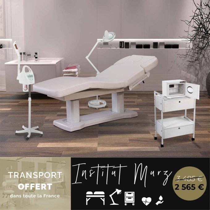 pack complet salon esthétique soin du corps et visage avec lit de massage chariot, lampe et ozone