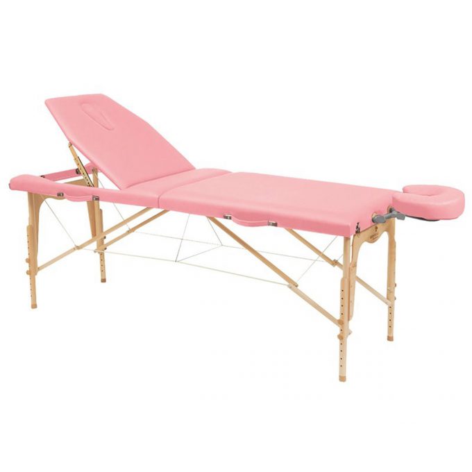 table de massage Ecopostural en bois pliante avec revêtement en vinyle résistant rose