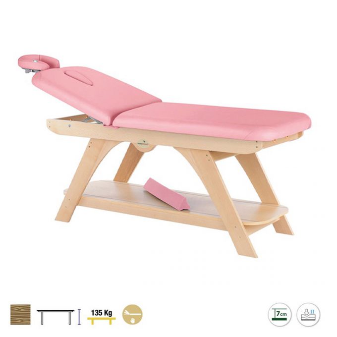 Table de massage 2 plans Ecopostural en bois naturel avec rangement