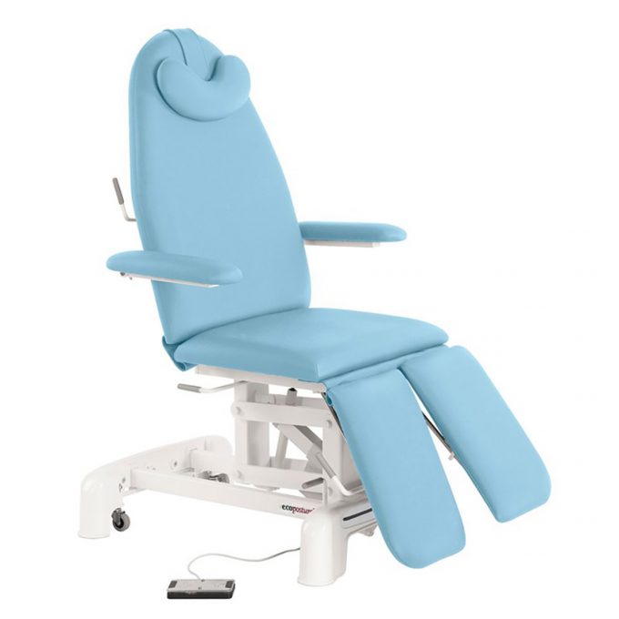fauteuil de pédicure bleu ciel avec commande au pied Ecopostural