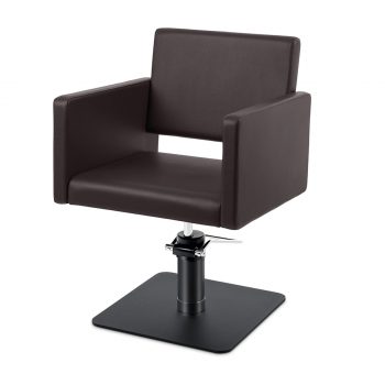 fauteuil de coiffure large et grand avec revêtement en similicuir couleur Praline bases disponibles en formes étoile, ronde, carrée en inox ou noir