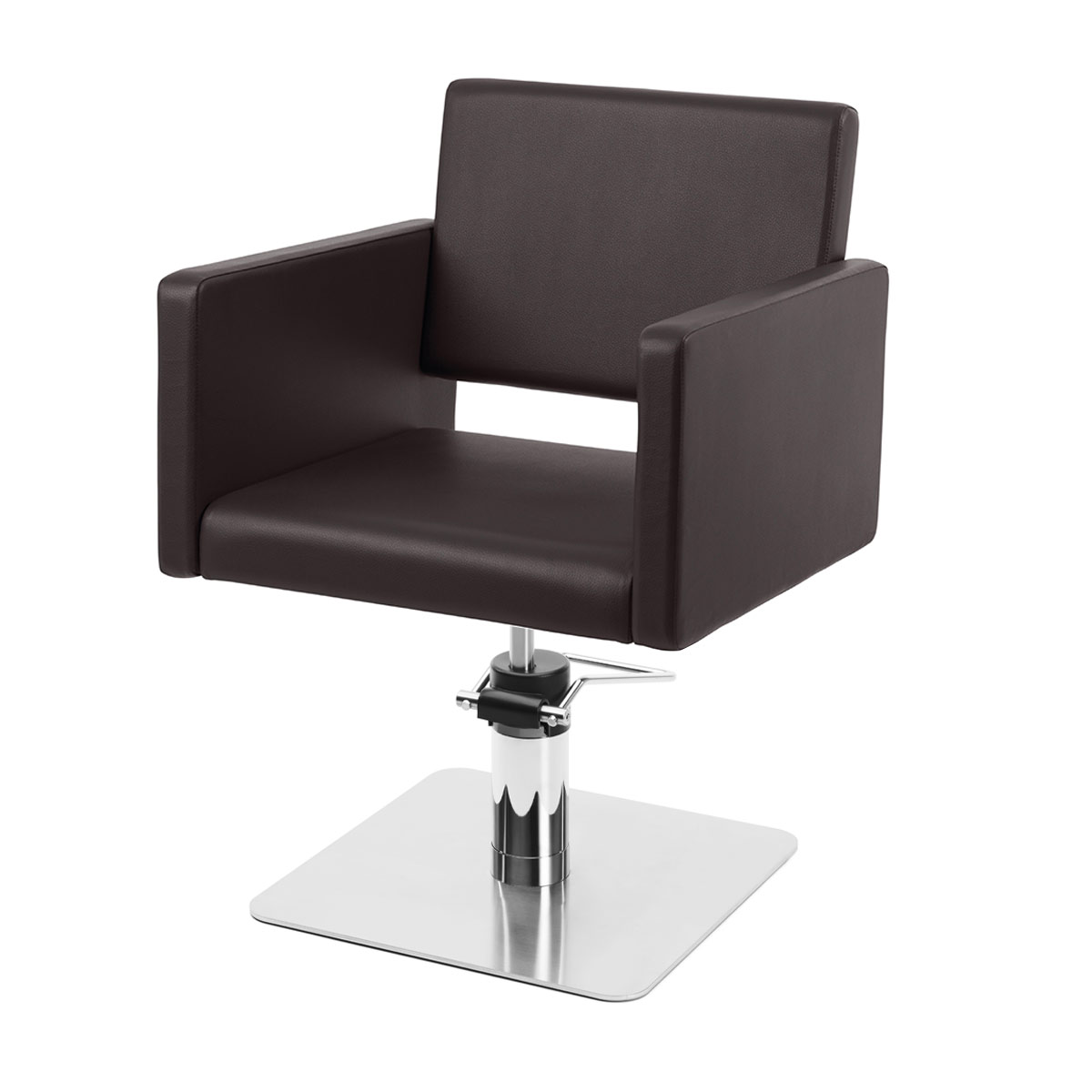 fauteuil de coiffure large et grand avec revêtement en similicuir couleur Praline bases disponibles en formes étoile, ronde, carrée en inox ou noir