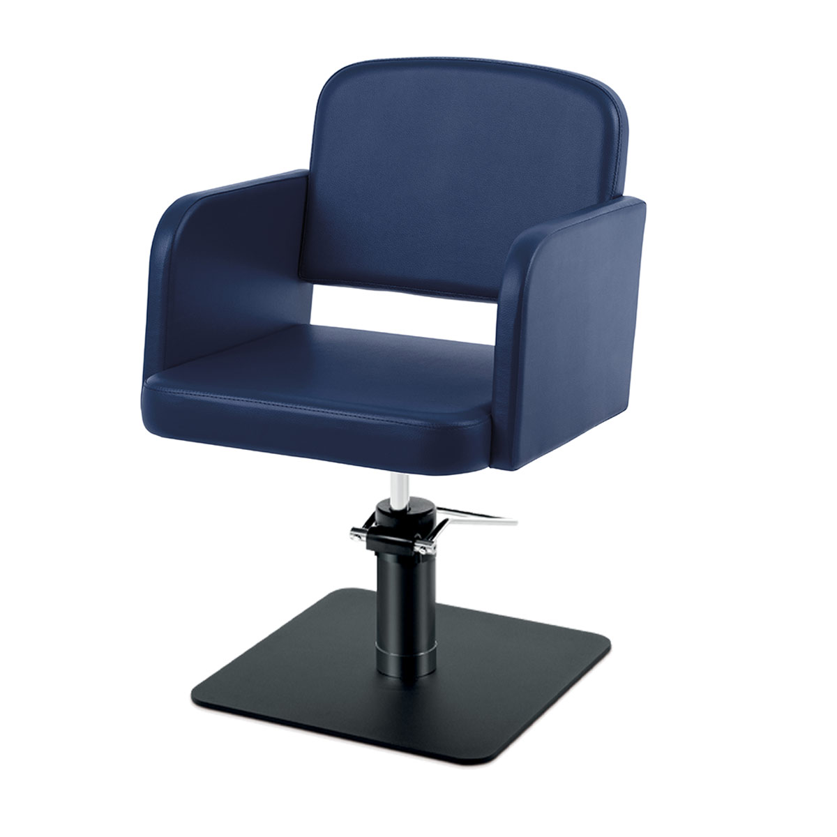 Fauteuil élégant bleu marine, avec pied carre noir et pompe hydraulique