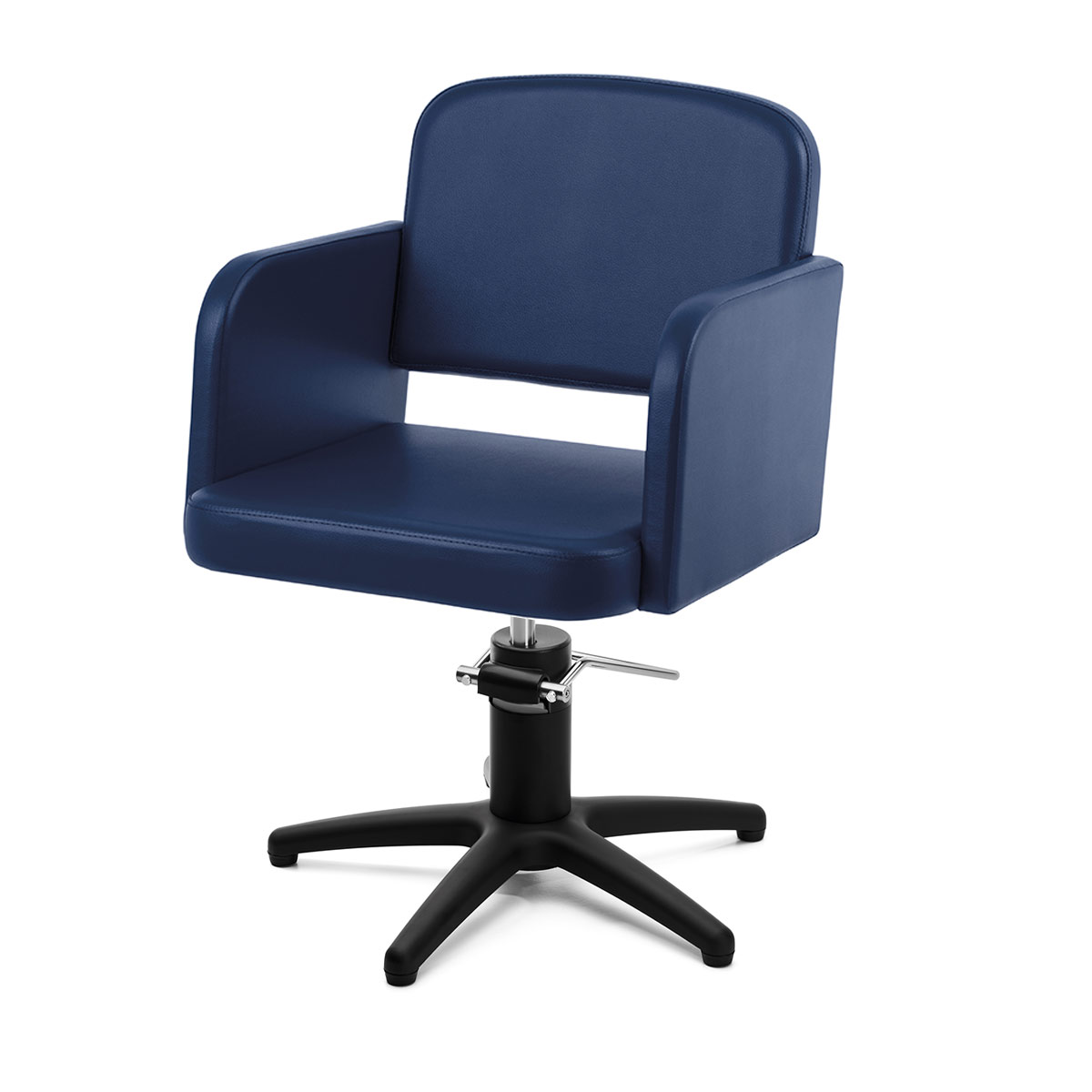 Fauteuil élégant bleu marine, avec pied étoile noir et pompe hydraulique