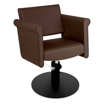 fauteuil en simili cuir taupe forme originale avec pied en métal mate et pompe hydraulique