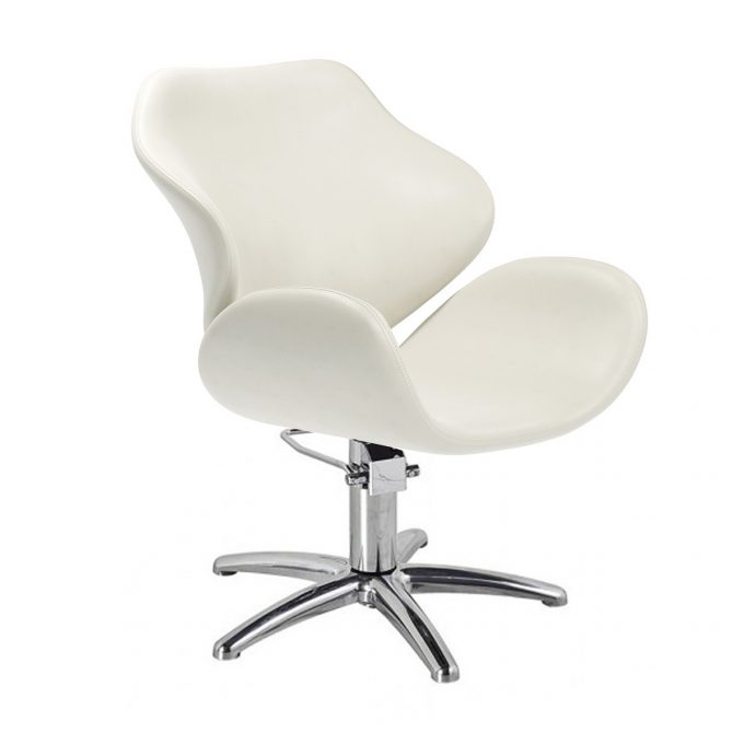 fauteuil de coiffure blanc avec pied étoile chromé et pompe hydraulique