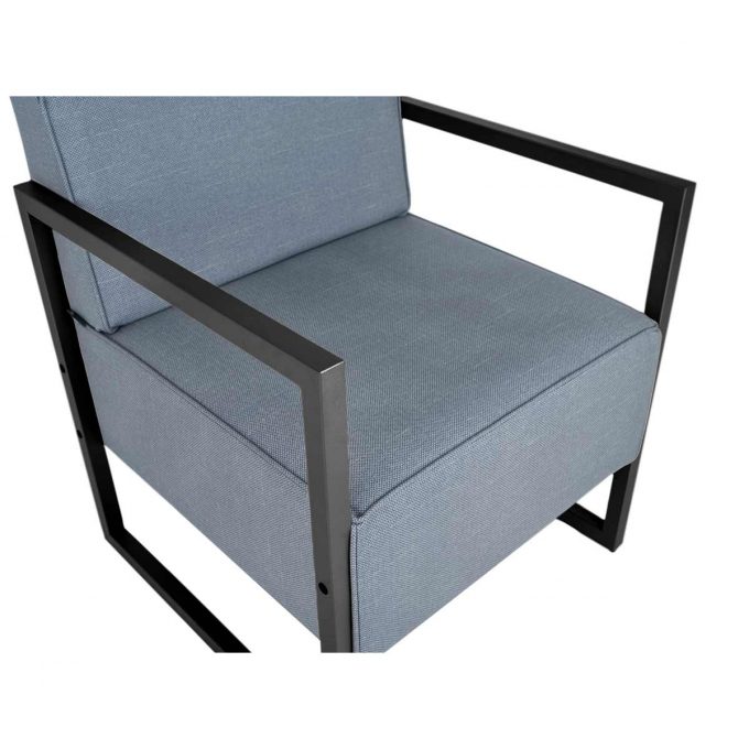 fauteuil d'attente structure en métal noir avec finition texture indigo
