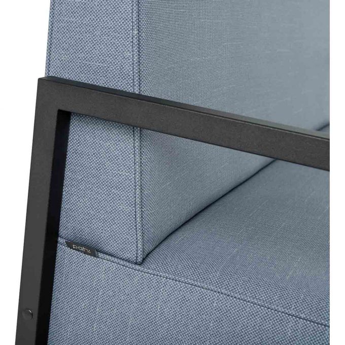fauteuil d'attente structure en métal noir avec finition texture indigo
