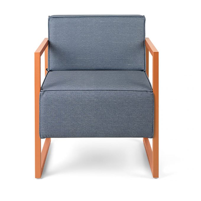 fauteuil d'attente en métal noir ou cuivré avec assise en mousse et revêtement couleur aux choix