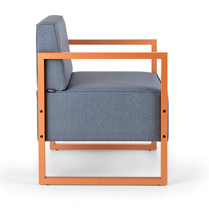 fauteuil d'attente en métal noir ou cuivré avec assise en mousse et revêtement couleur aux choix