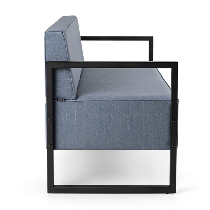 banquette d'attente structure noir ou cuivré avec assises deux places en mousse épaisse et revêtement textiles aux choix