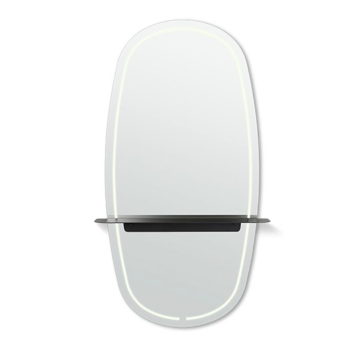 grand miroir de coiffure avec lumière et tablette en métal cuivré ou noir