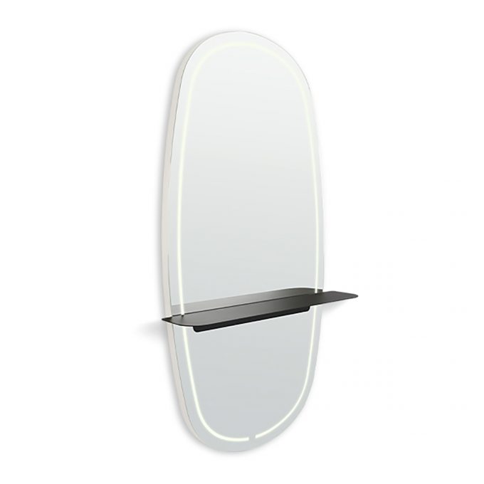 grand miroir de coiffure avec lumière et tablette en métal cuivré ou noir