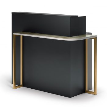 Meuble de réception caisse Fancy stratifié noir et cadre en métal doré, spacieux et élégant
