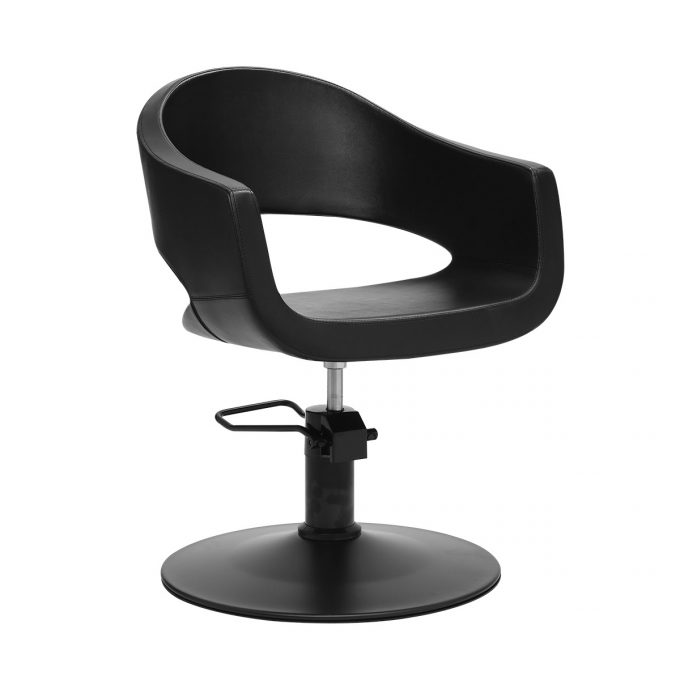 fauteuil de coiffure en simicuir noir avec pompe hydraulique et base en métal noir mat