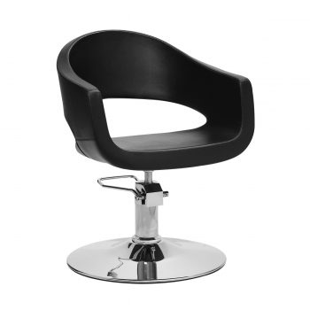 fauteuil de coiffure noir avec base ronde chromé et pompe hydraulique